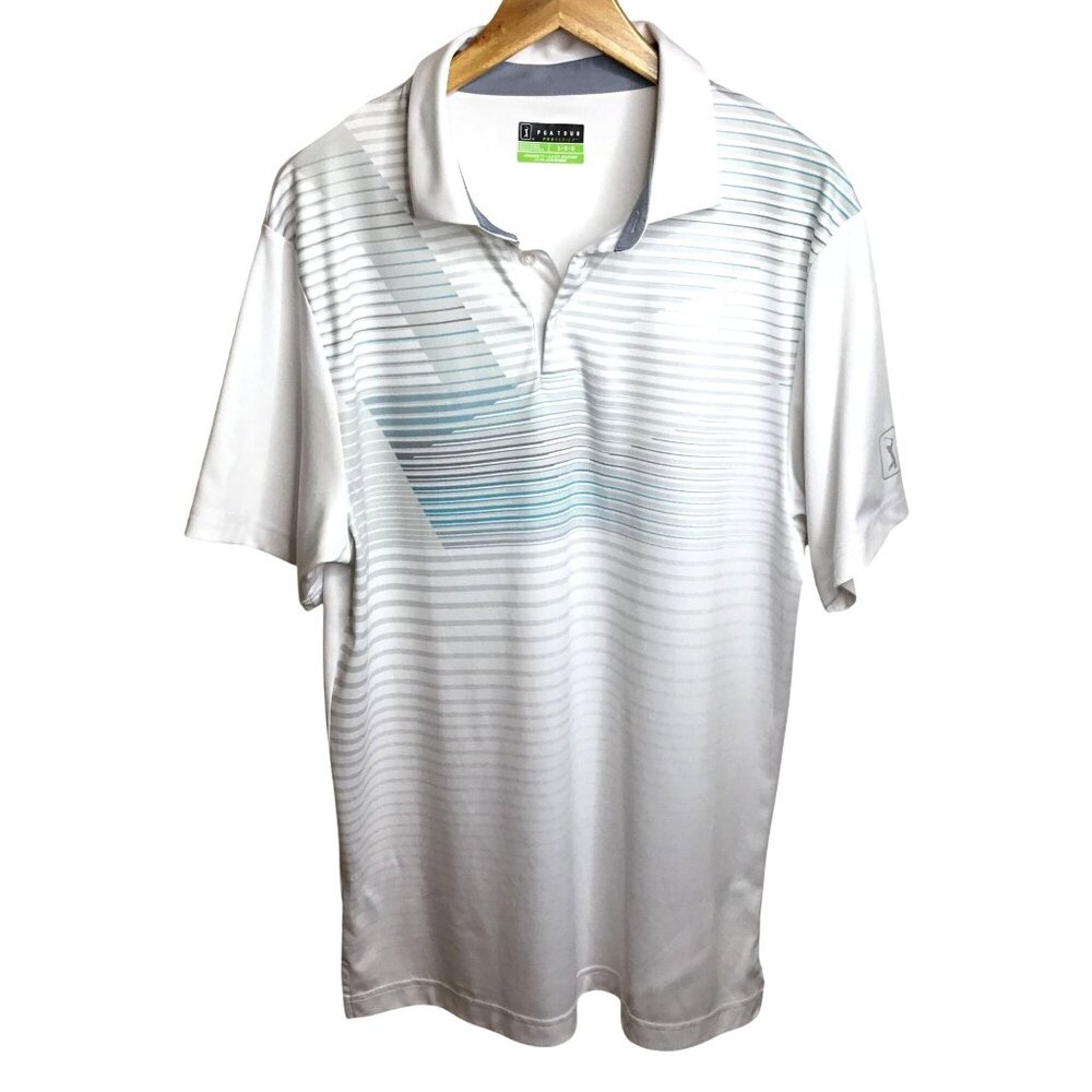 PGA TOUR Pro Series Golf Polo Mens L White Athletic Striped Shirt PerformanceFit